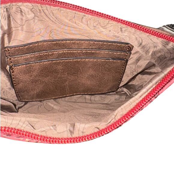 NWT! Justin Women's Red Western Fringe Convertible Mini Shoulder Wristlet Bag - Picture 6 of 6